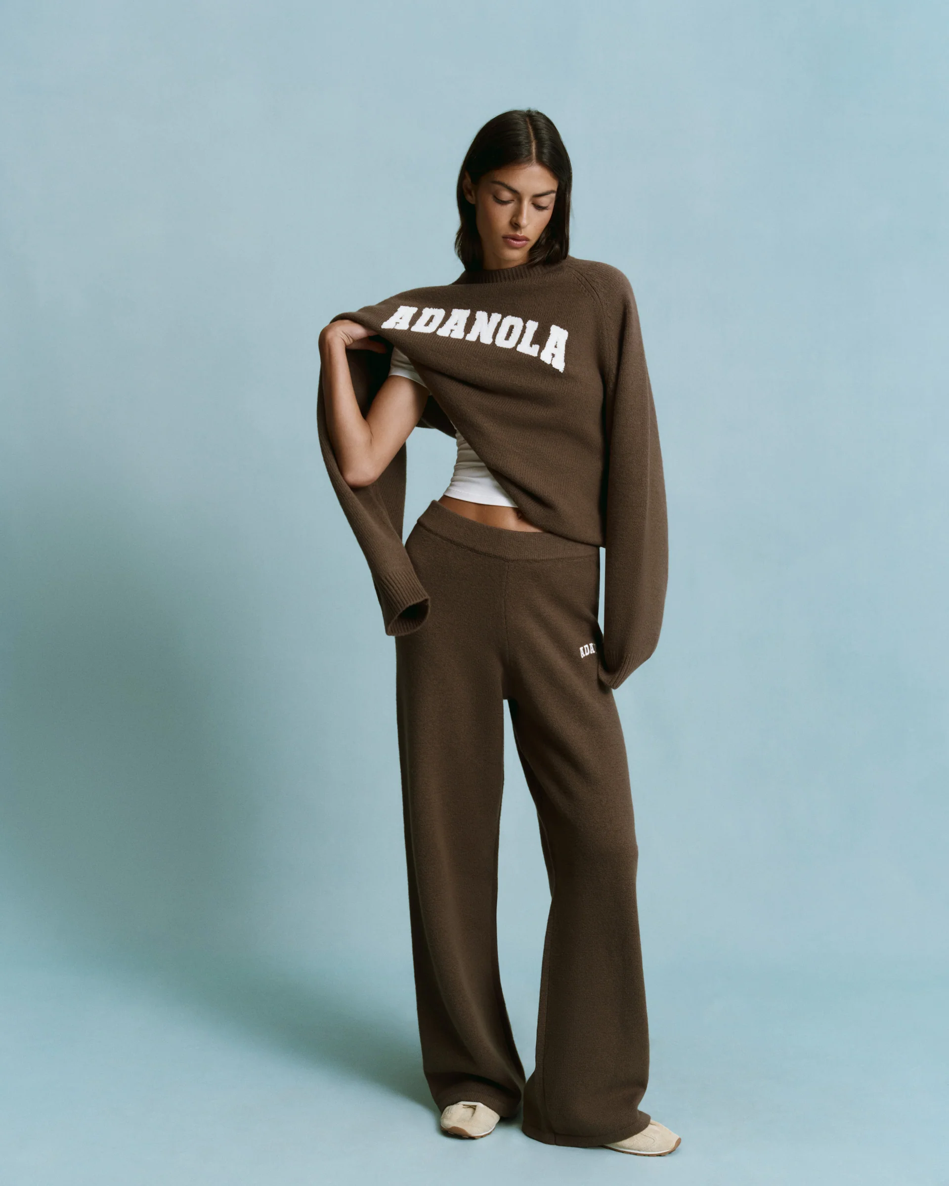 Varsity Boucle Oversized Knit Sweatshirt - Dark Cocoa Brown/Marshmallow White - Image 4