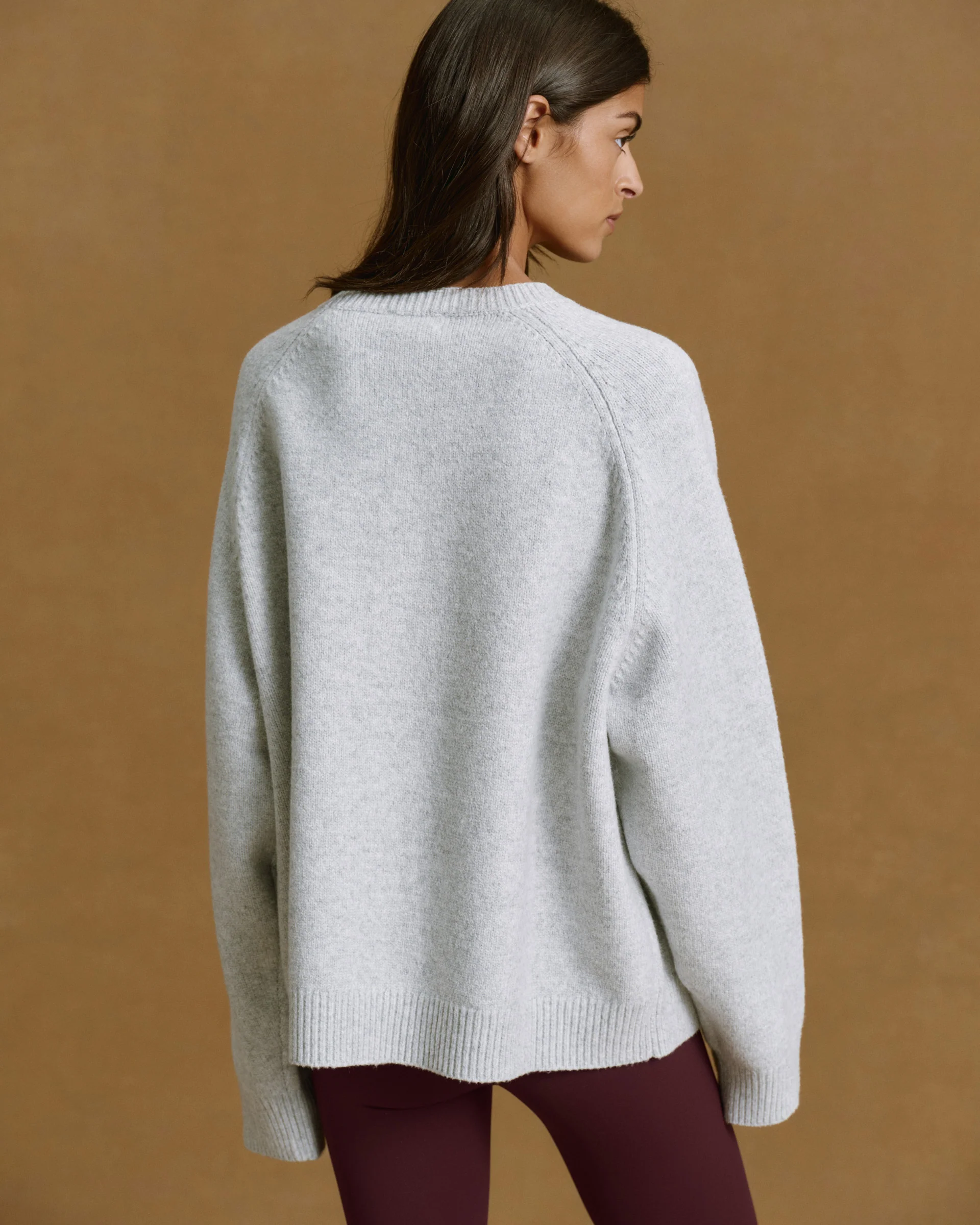 Varsity Boucle Oversized Knit Sweatshirt - Light Grey Melange/Burgundy - Image 2