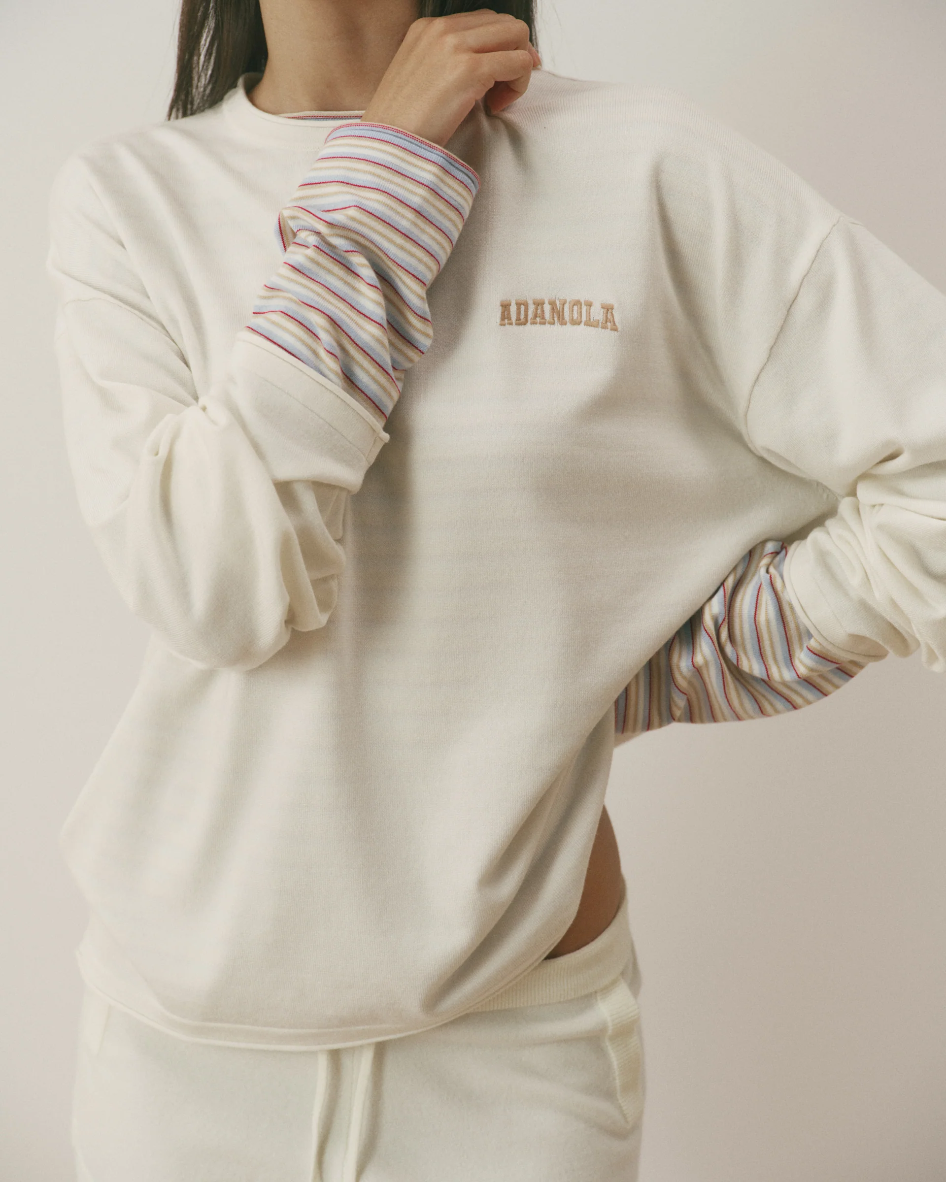 Varsity Knit Roll Hem Sweatshirt - Marshmallow White - Image 3