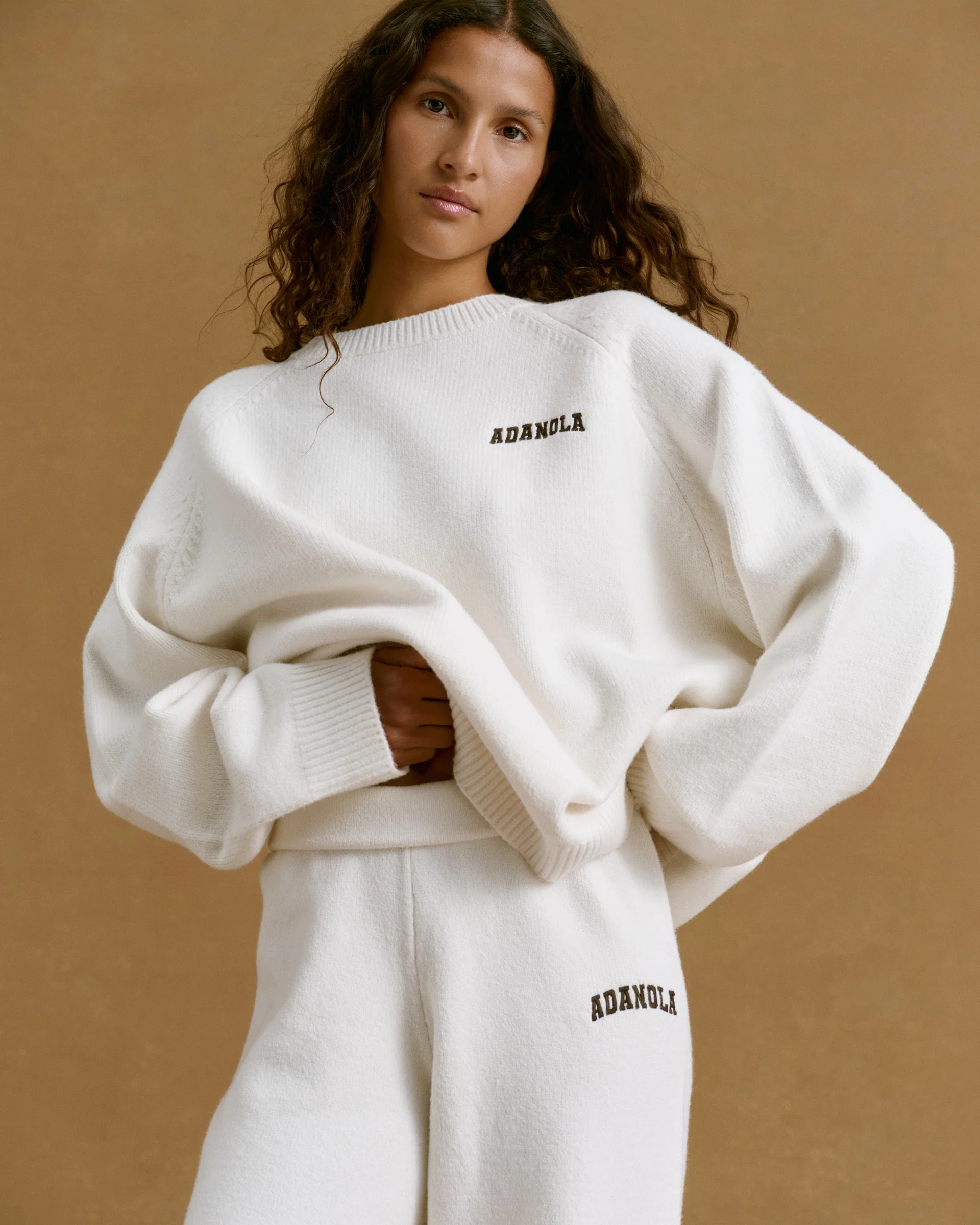 Varsity Knit Straight Leg Sweatpants - Cream/Coffee Bean - Image 3
