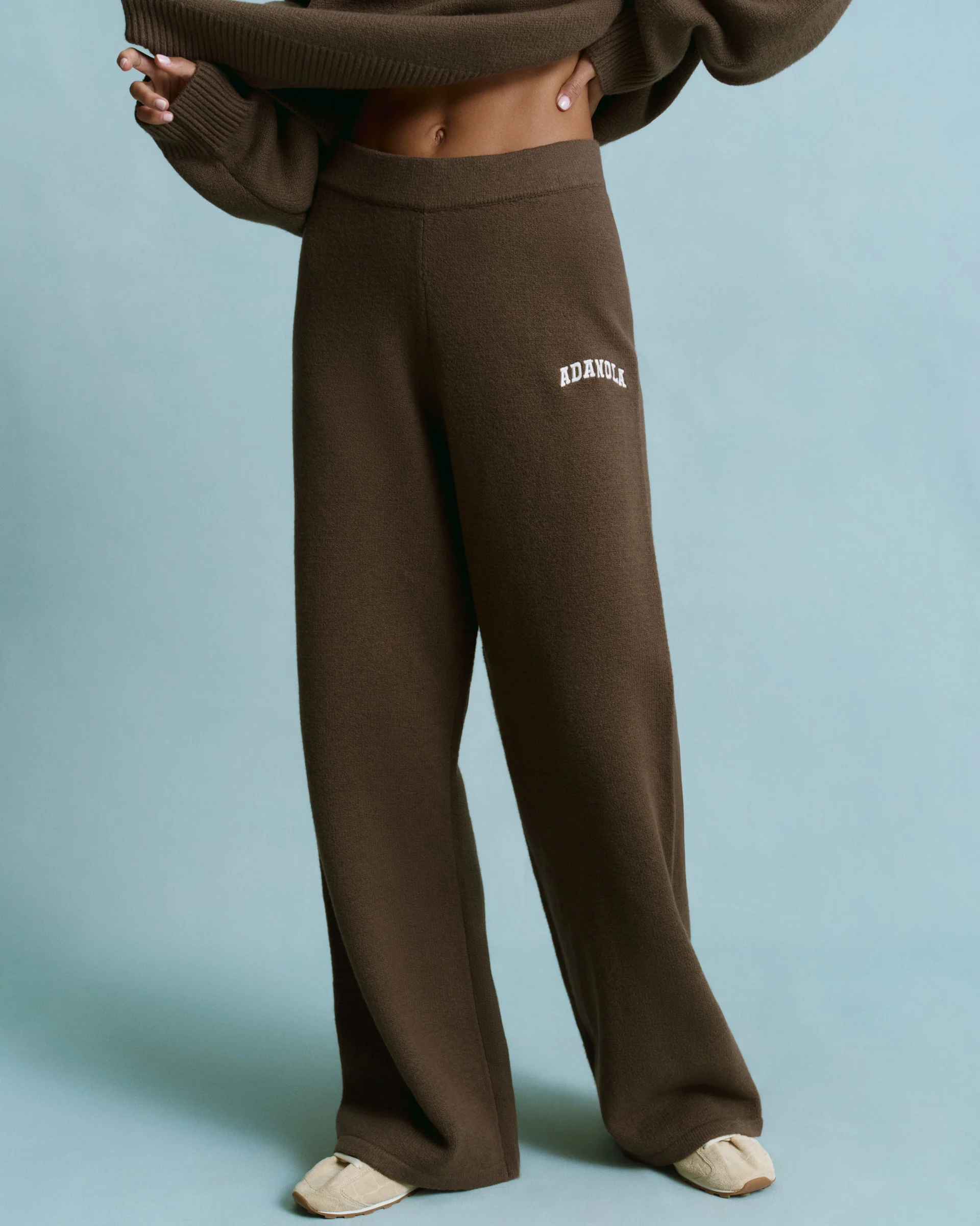 Varsity Knit Straight Leg Sweatpants - Dark Cocoa Brown/Marshmallow White - Image 3