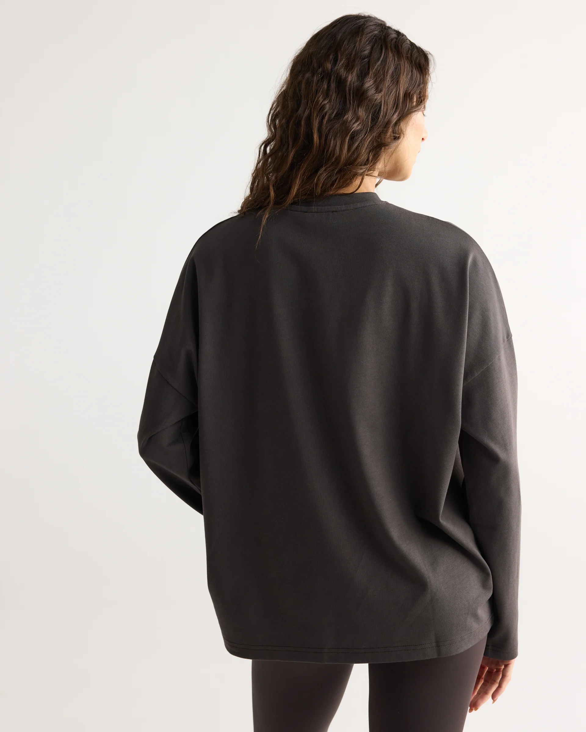 Varsity Long Sleeve Drop Shoulder T-shirt - Coffee Bean/White - Image 2