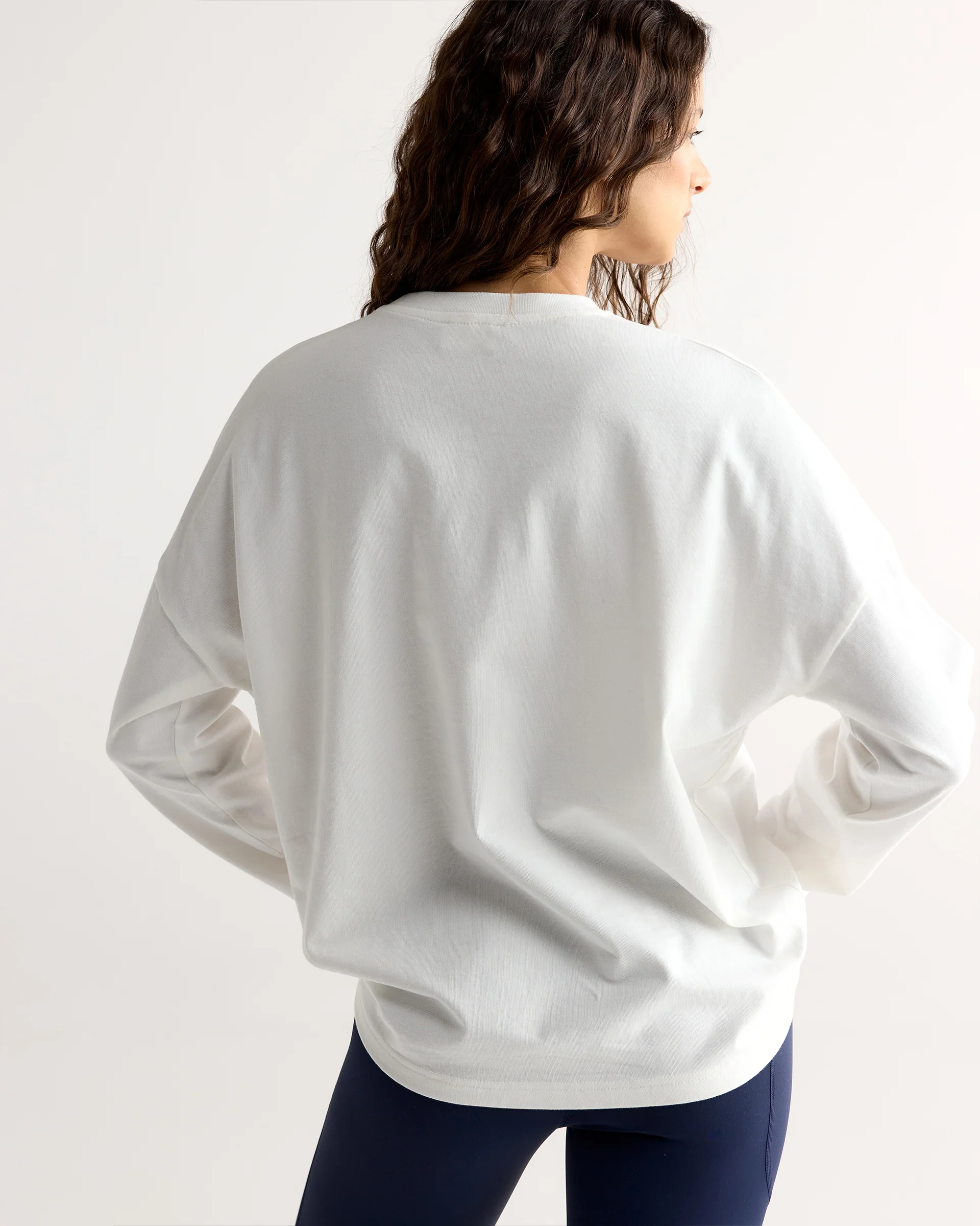 Varsity Long Sleeve Drop Shoulder T-shirt - White/Marshmallow White - Image 2