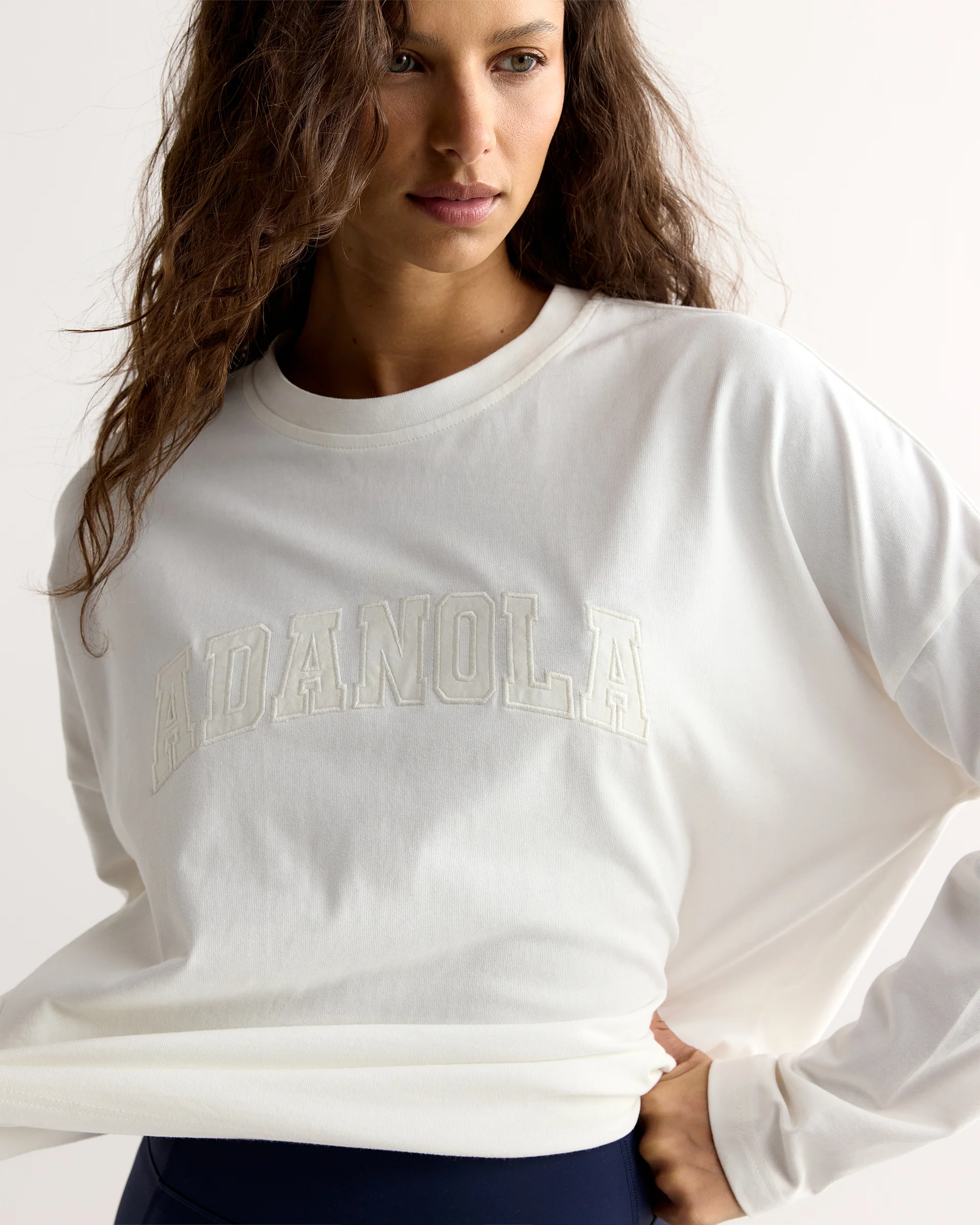 Varsity Long Sleeve Drop Shoulder T-shirt - White/Marshmallow White - Image 3