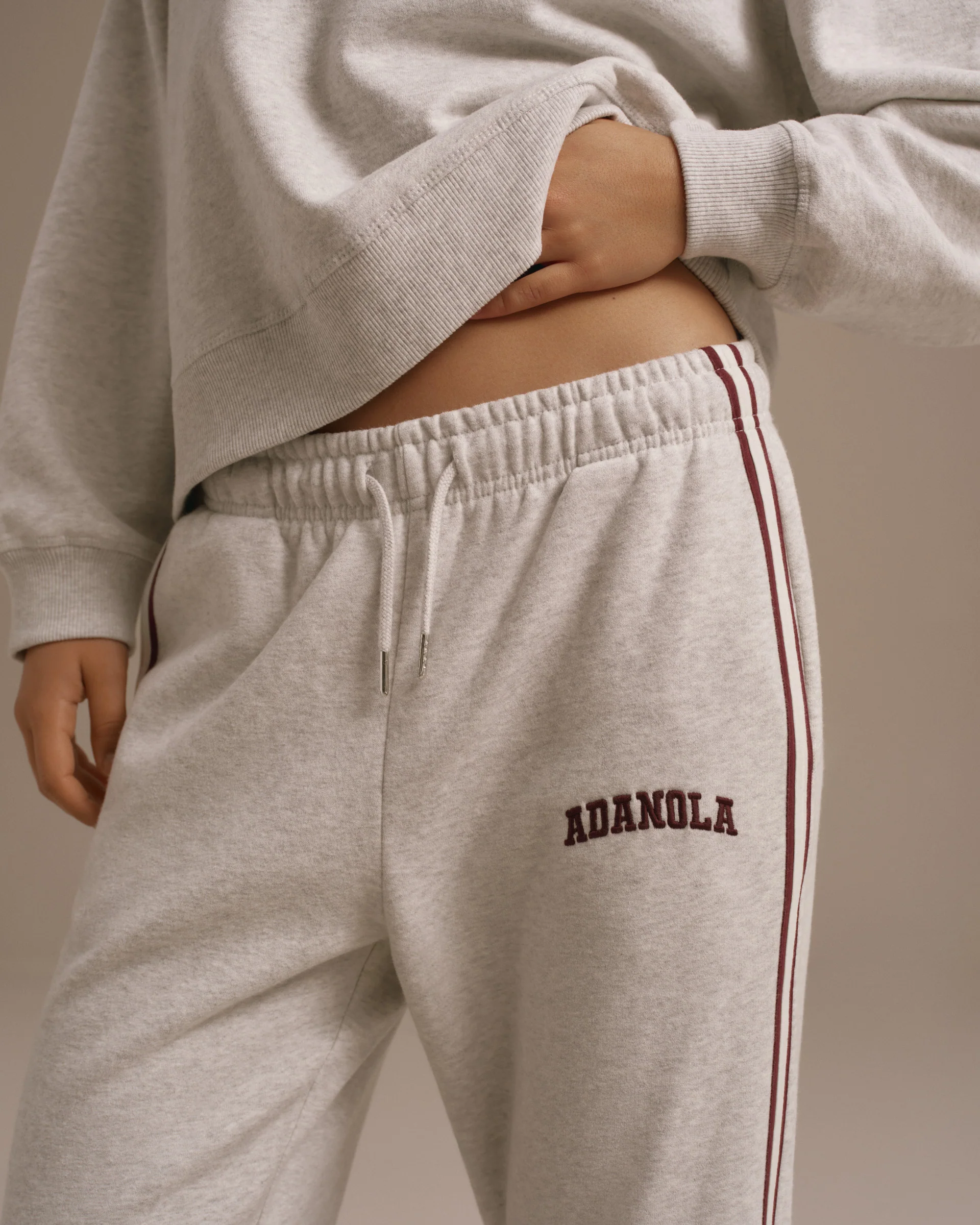 Varsity Loose Fit Straight Leg Sweatpants - Light Grey Melange/Dark Cherry - Image 3