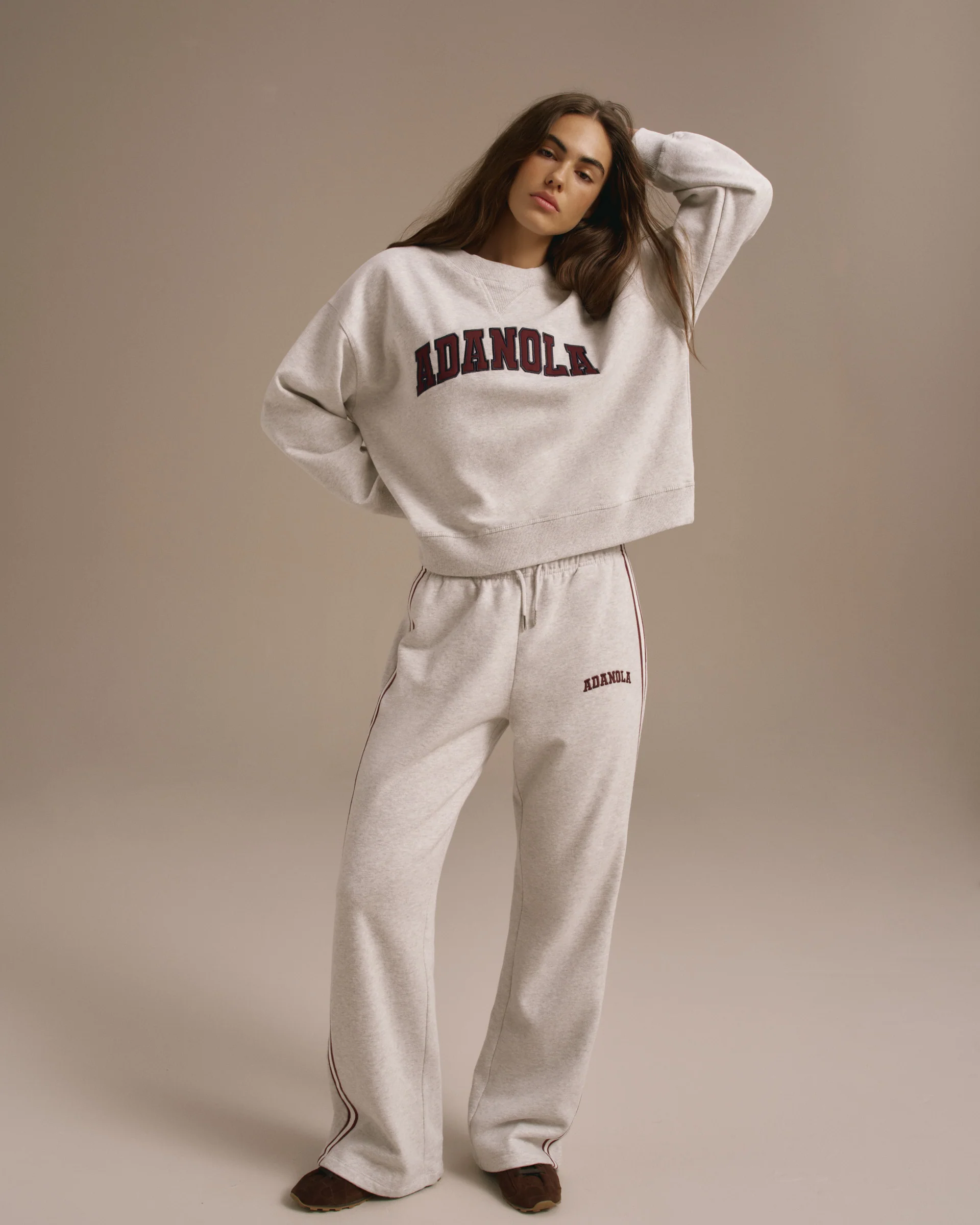 Varsity Loose Fit Sweatshirt - Light Grey Melange/Dark Cherry - Image 4