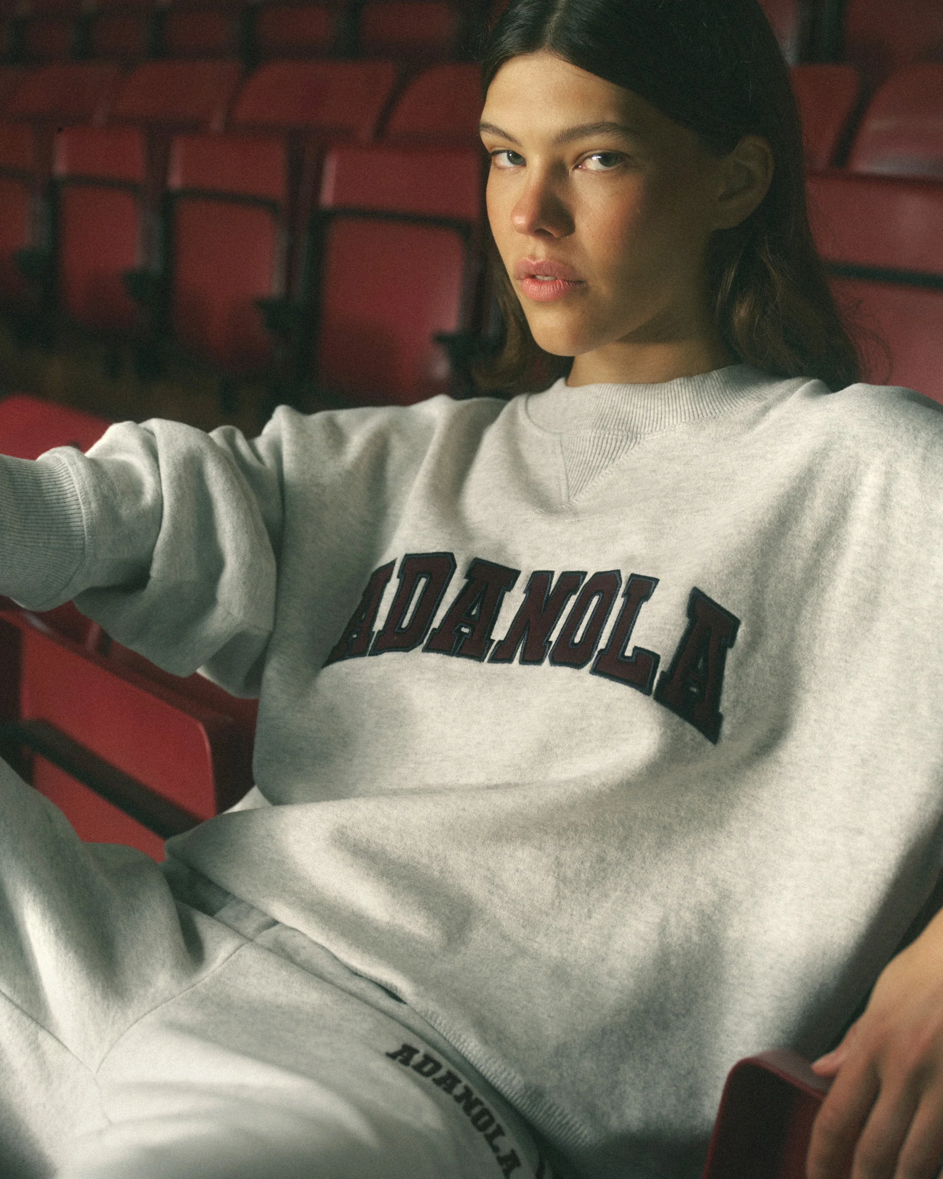 Varsity Loose Fit Sweatshirt - Light Grey Melange/Dark Cherry - Image 5