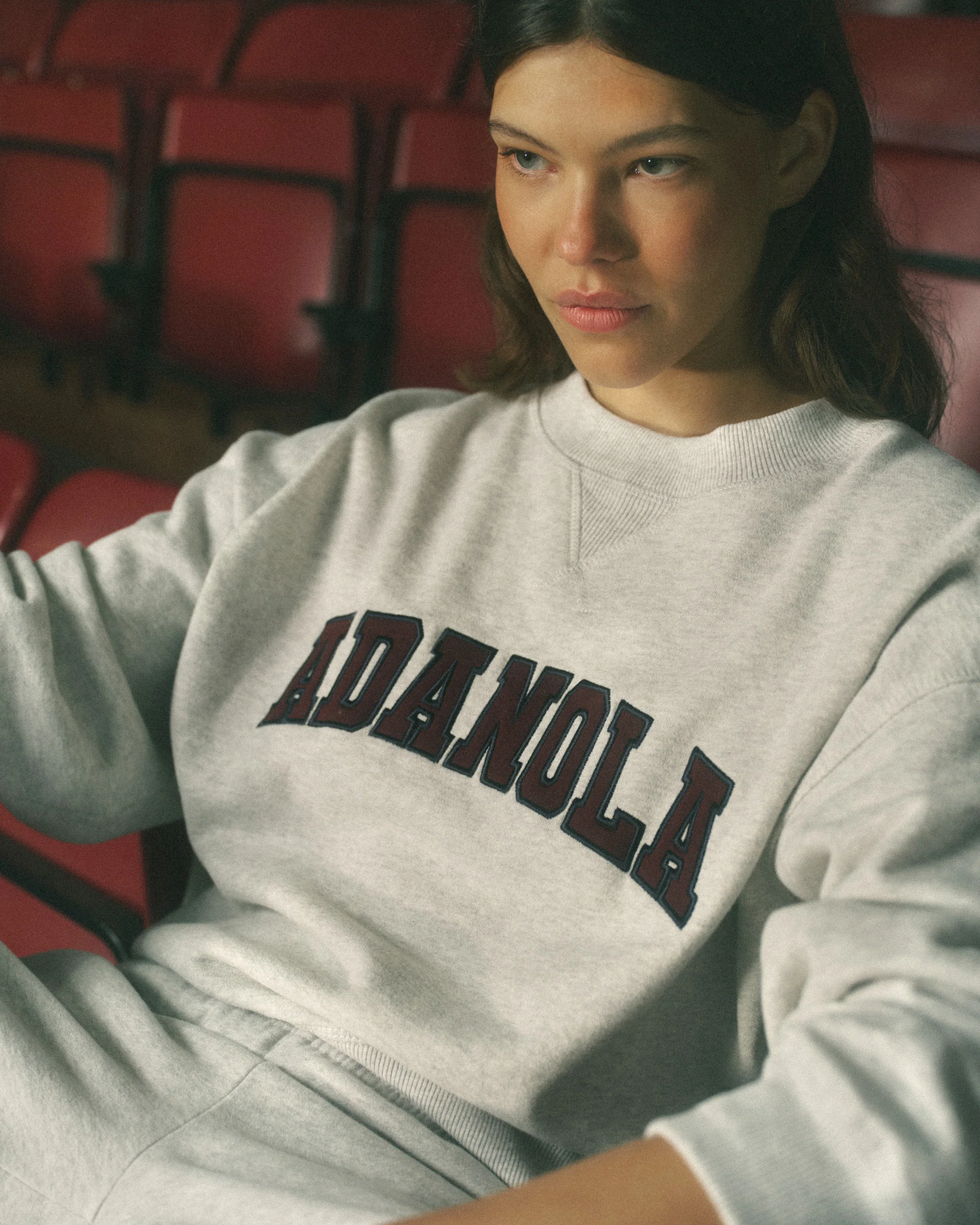 Varsity Loose Fit Sweatshirt - Light Grey Melange/Dark Cherry - Image 7