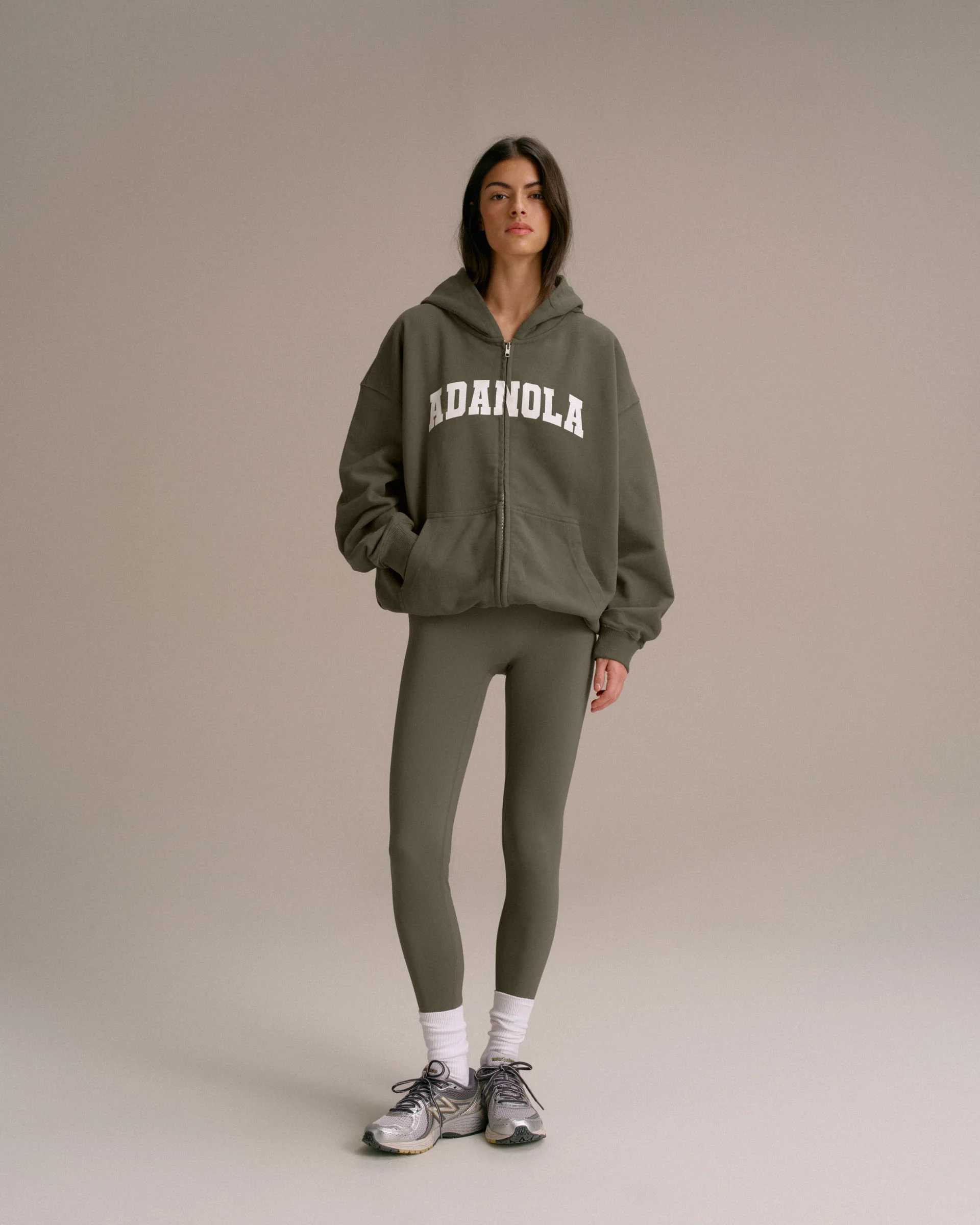 Varsity Oversized Full Zip Hoodie - Olive Green/Marshmallow White - Image 4