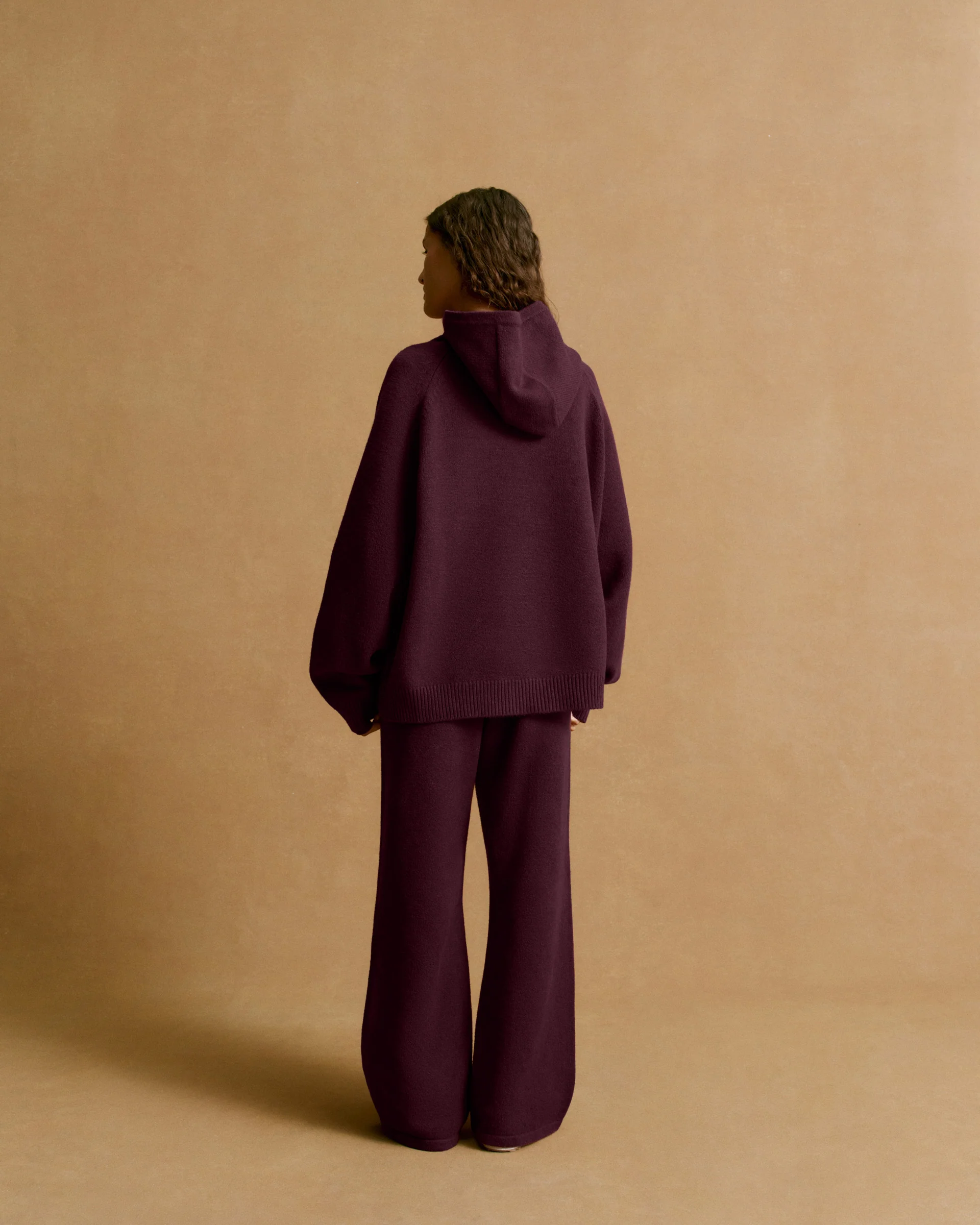 Varsity Oversized Knit Hoodie - Dark Cherry/Marshmallow White - Image 2