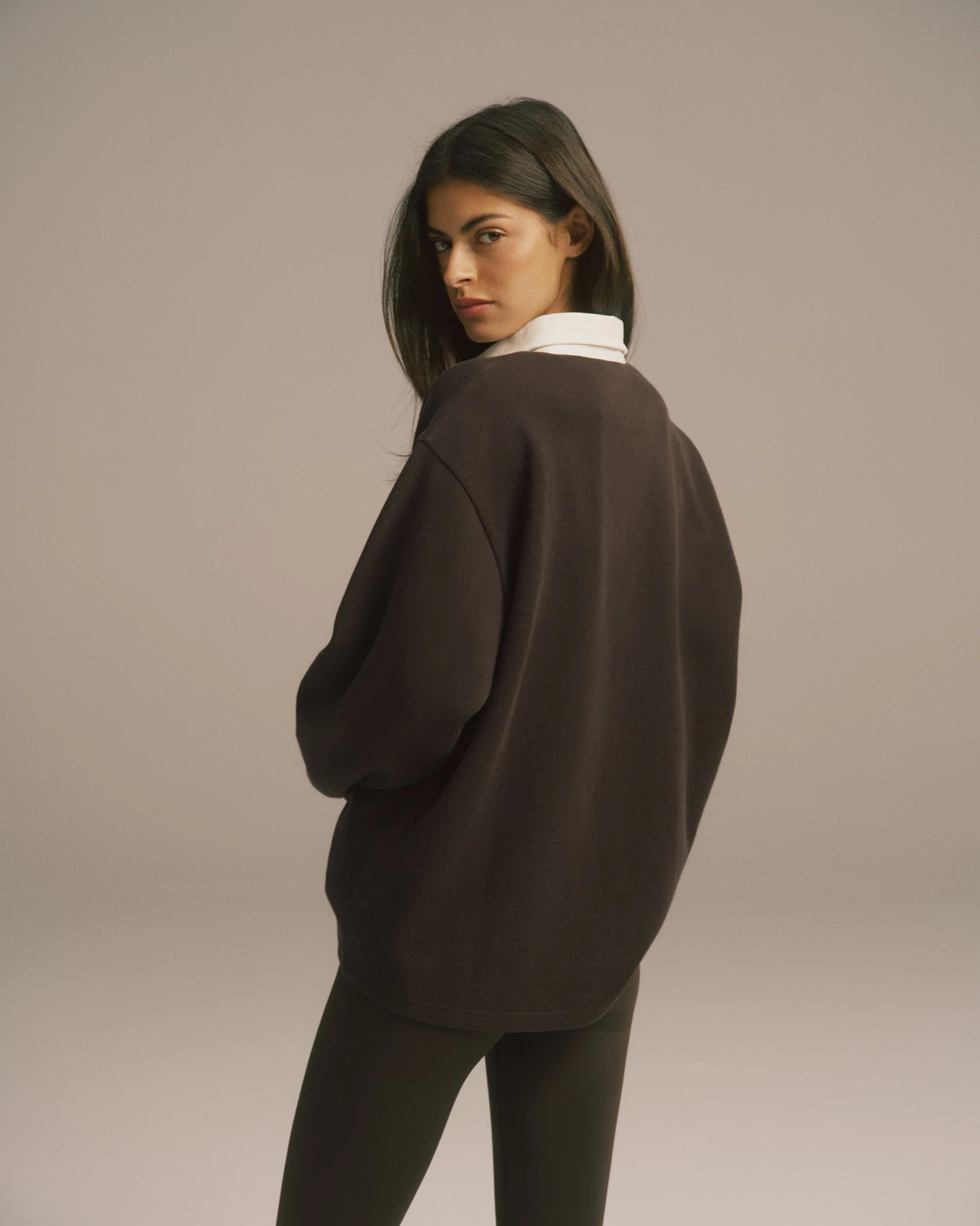 Varsity Oversized Rugby Top - Coffee Bean - Image 2