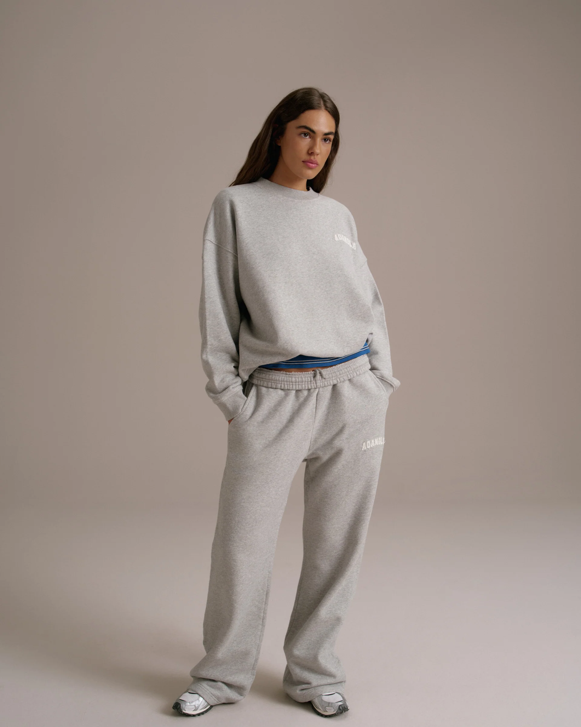 Varsity Oversized Sweatshirt - Grey Melange/Marshmallow White - Image 4