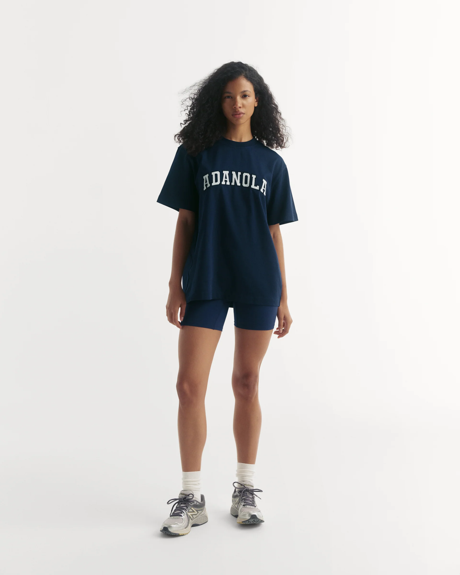 Varsity Short Sleeve Oversized T-shirt - Navy Blue/White - Image 3