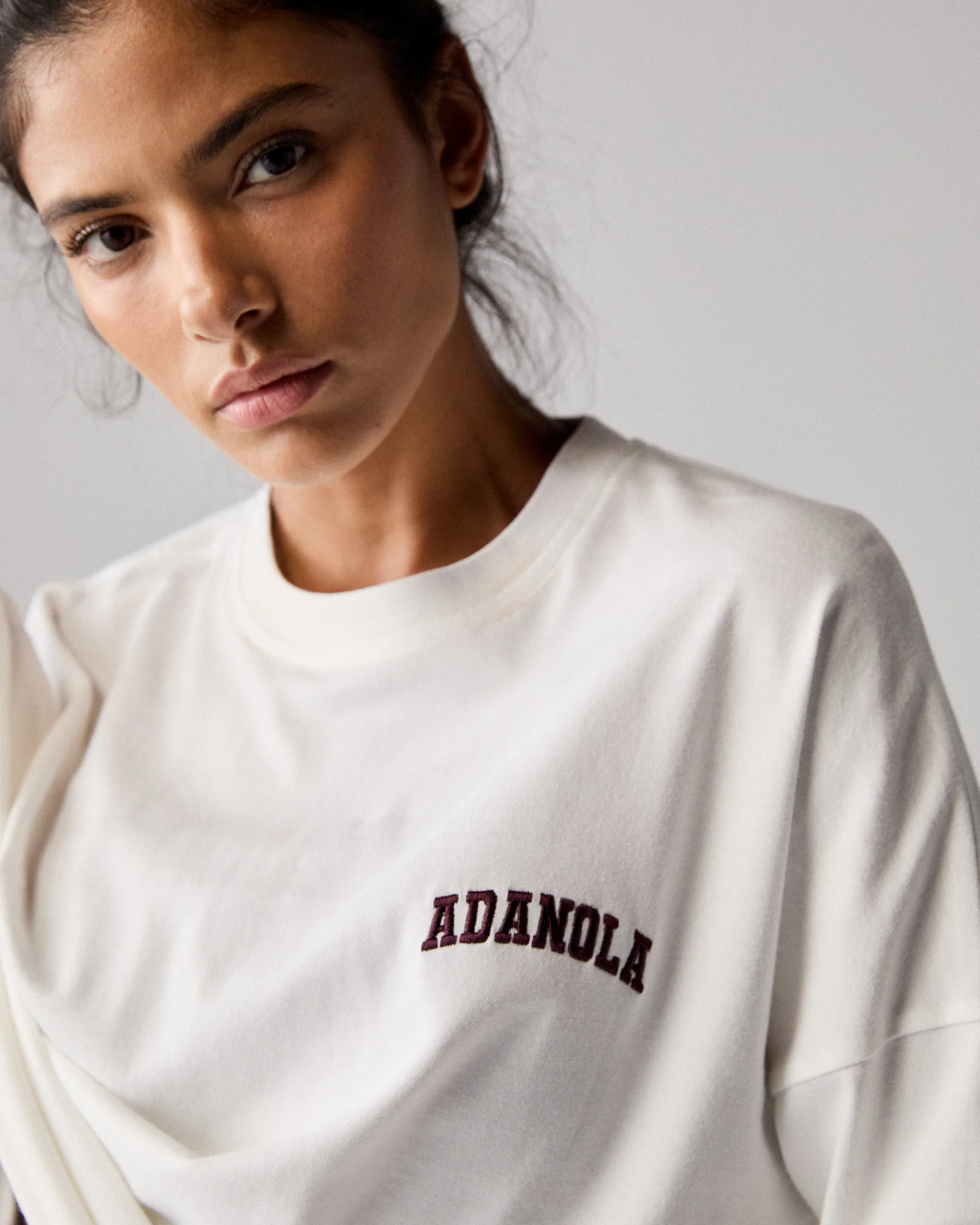 Varsity Long Sleeve Drop Shoulder T-shirt - White/Dark Cherry - Image 3