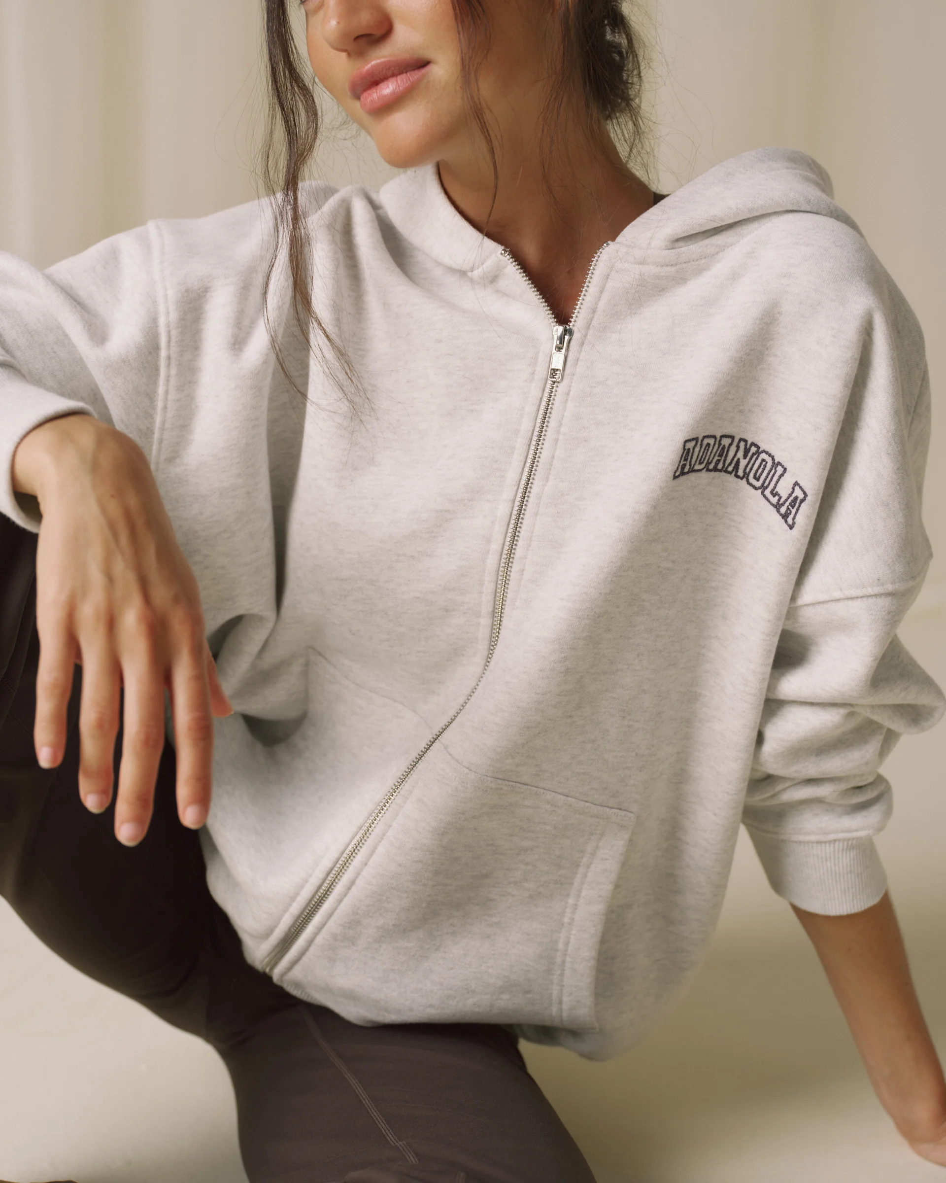 Varsity Zip Through Hoodie - Light Grey Melange - Image 3