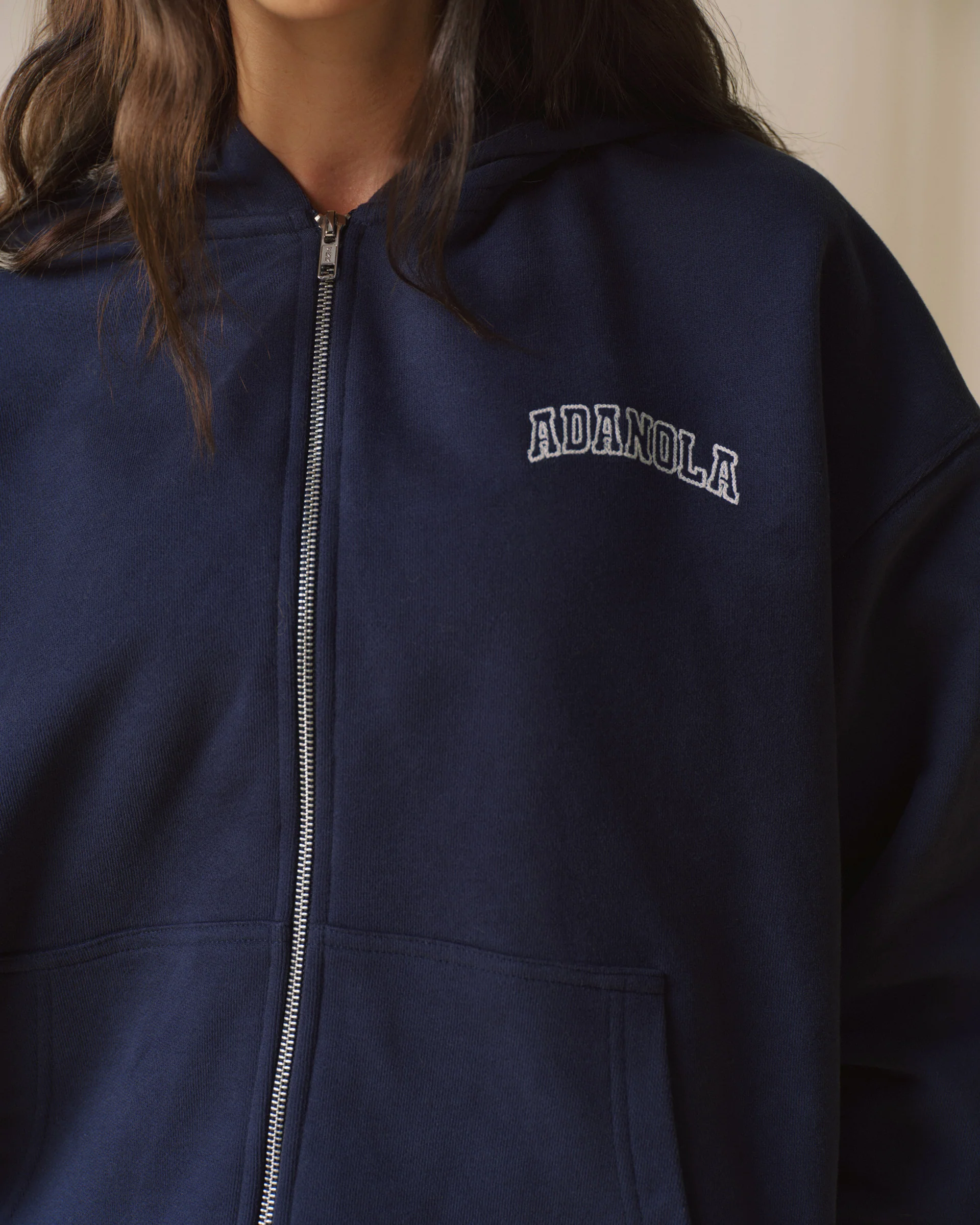 Varsity Zip Through Hoodie - Navy Blue - Image 3