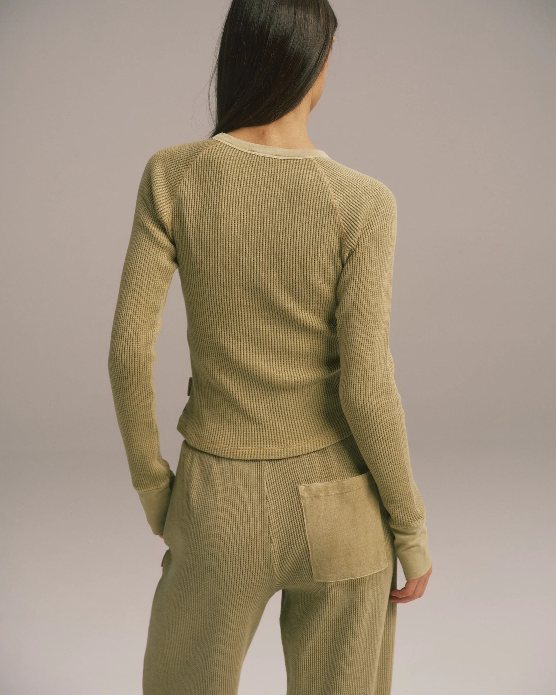 Waffle Raglan Long Sleeve Top - Pistachio Green - Image 2