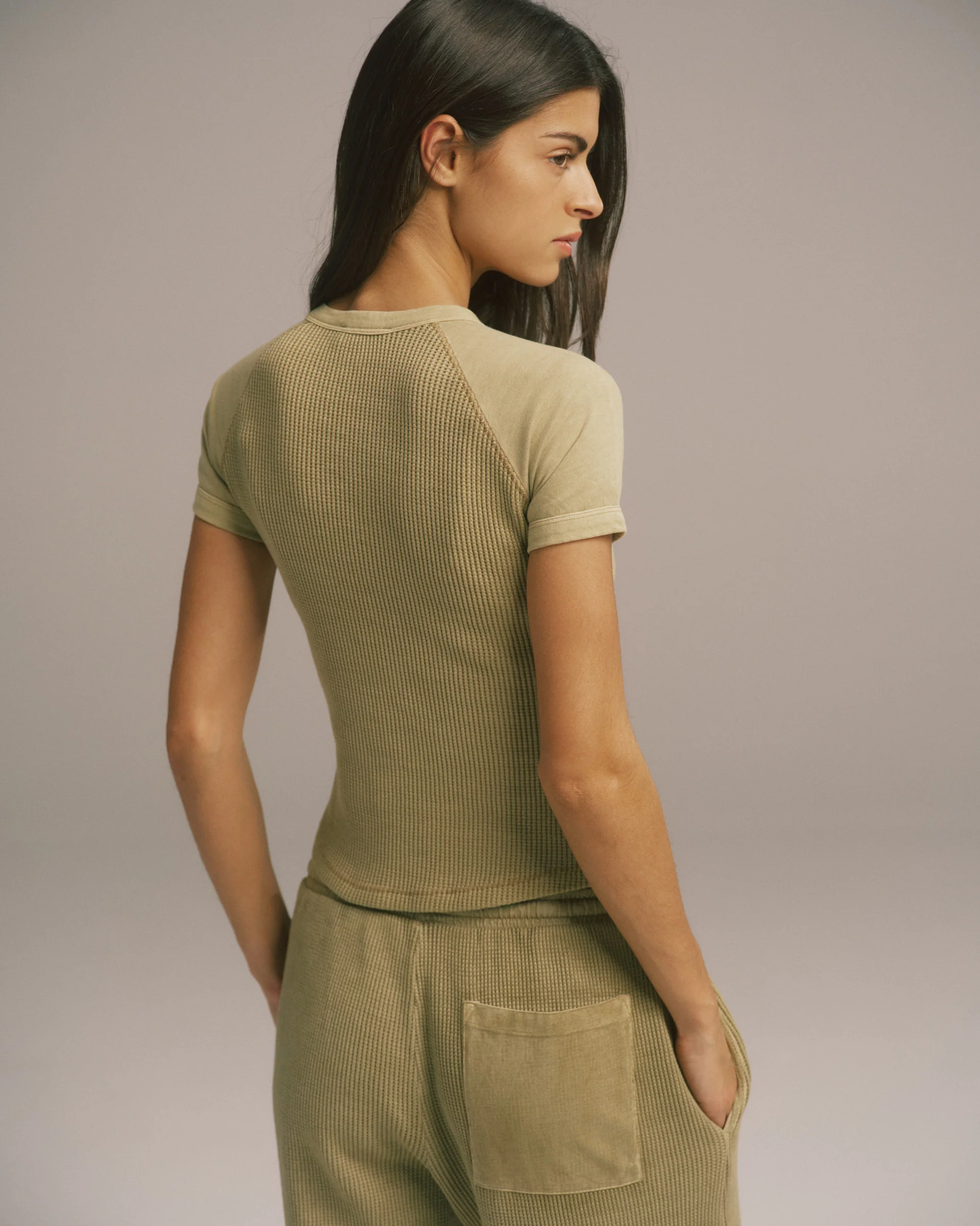 Waffle Raglan Short Sleeve Top - Pistachio Green - Image 2
