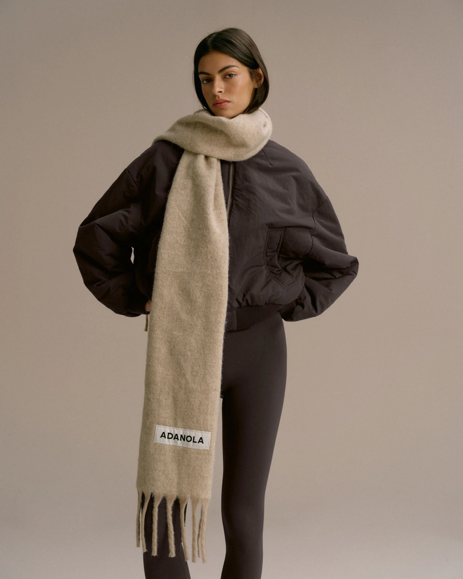 Wool Blend Brushed Scarf - Stone - Image 3